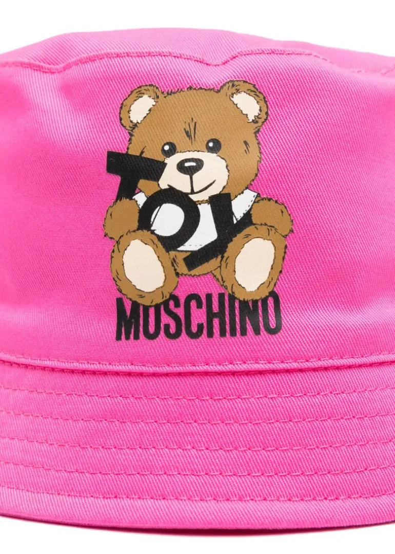Moschino Kids Cappello Bucket Fucsia con Stampa per Neonate