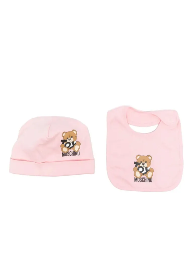 Moschino Kids Cappello con Bavetta Rosa con Toy per Neonate