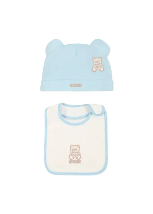 Moschino Kids Cappello con Bavetta Celeste con Toy per Neonati