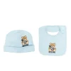Moschino Kids Cappello con Bavetta Celeste con Toy per Neonati