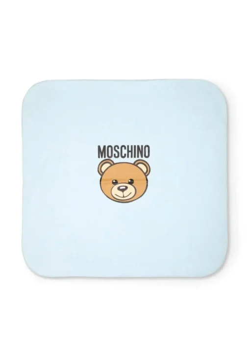 Moschino Kids Coperta Celeste con Teddy Bear per Neonati