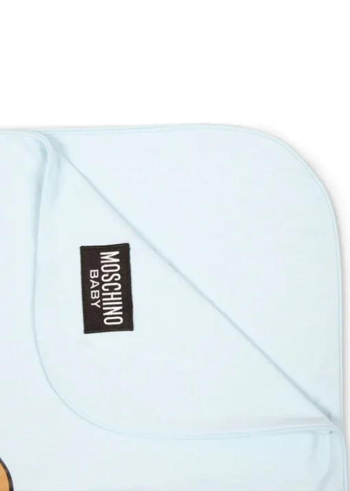 Moschino Kids Coperta Celeste con Teddy Bear per Neonati