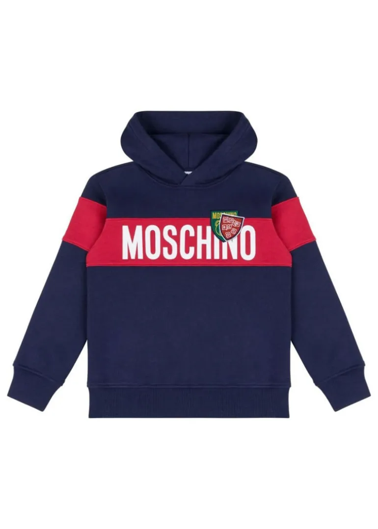 Moschino Kids Felpa Blu con Cappuccio con Logo per Bambini