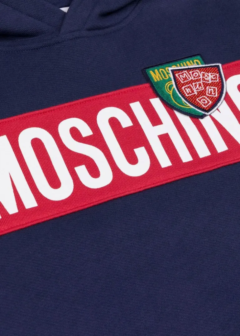 Moschino Kids Felpa Blu con Cappuccio con Logo per Bambini