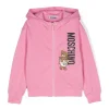 Moschino Kids Felpa Rosa con Cappuccio e Zip per Bambine