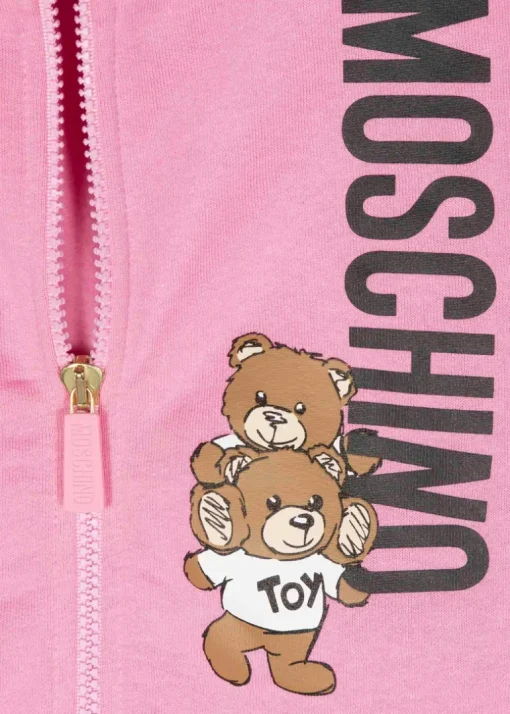 Moschino Kids Felpa Rosa con Cappuccio e Zip per Bambine