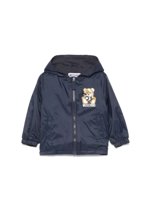 Moschino Kids Giubbino a Vento Navy con Stampa Toy per Neonati