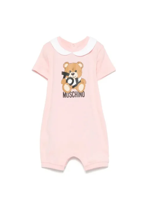 Moschino Kids Pagliaccetto Rosa con Stampa Toy per Neonati
