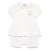 Moschino Kids Pagliaccetto a Righe Panna/Rosa con Ricamo Teddy per Neonate
