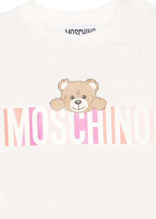 Moschino Kids Pagliaccetto Panna con Stampa Colorful per Neonate