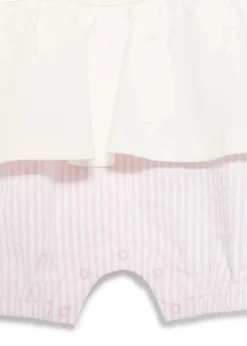 Moschino Kids Pagliaccetto a Righe Panna/Rosa con Ricamo Teddy per Neonate