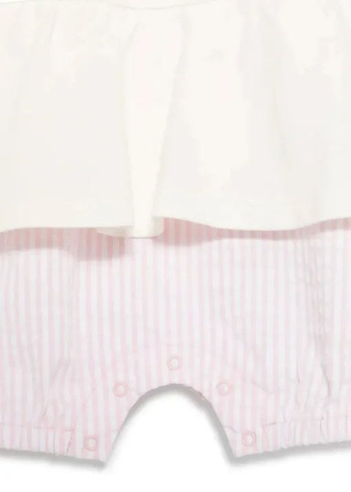 Moschino Kids Pagliaccetto a Righe Panna/Rosa con Ricamo Teddy per Neonate