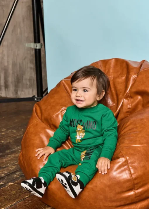 Moschino Kids Pantaloni in Tuta Verdi con Teddy Bear per Neonati