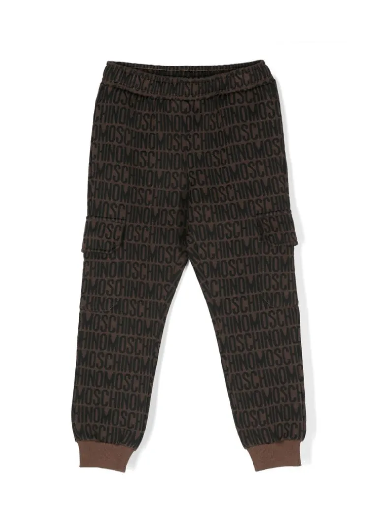 Moschino Kids Pantaloni Marroni in Tuta con Logo Monogram per Bambini