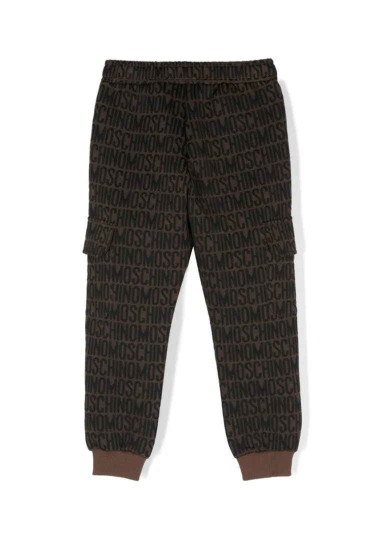 Moschino Kids Pantaloni Marroni in Tuta con Logo Monogram per Bambini