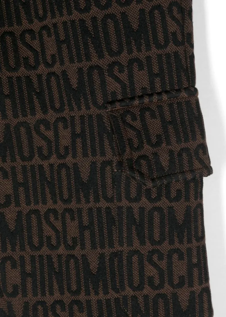Moschino Kids Pantaloni Marroni in Tuta con Logo Monogram per Bambini