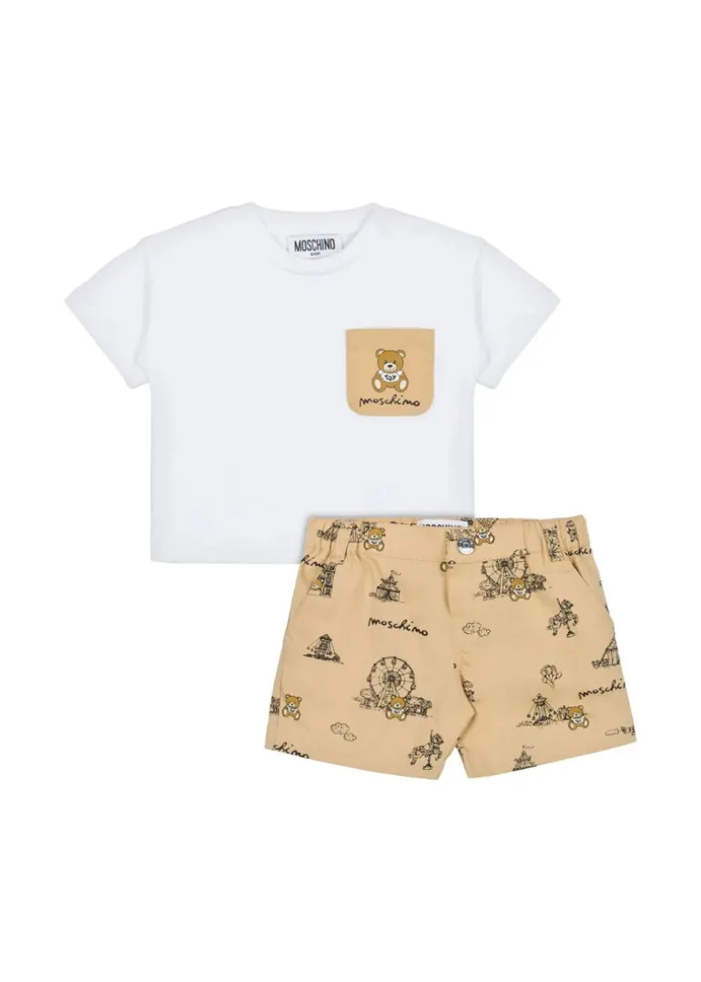Moschino Kids T-shirt con Shorts Bianco/Beige per Neonati