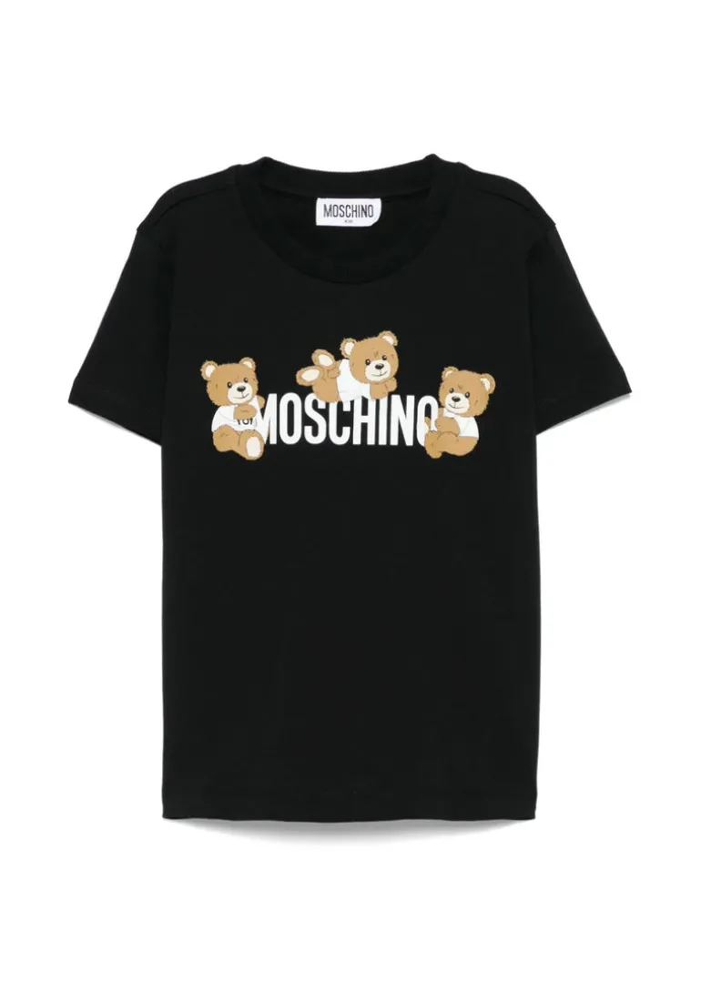 Moschino Kids T-Shirt Nera con Stampa Teddy per Bambini
