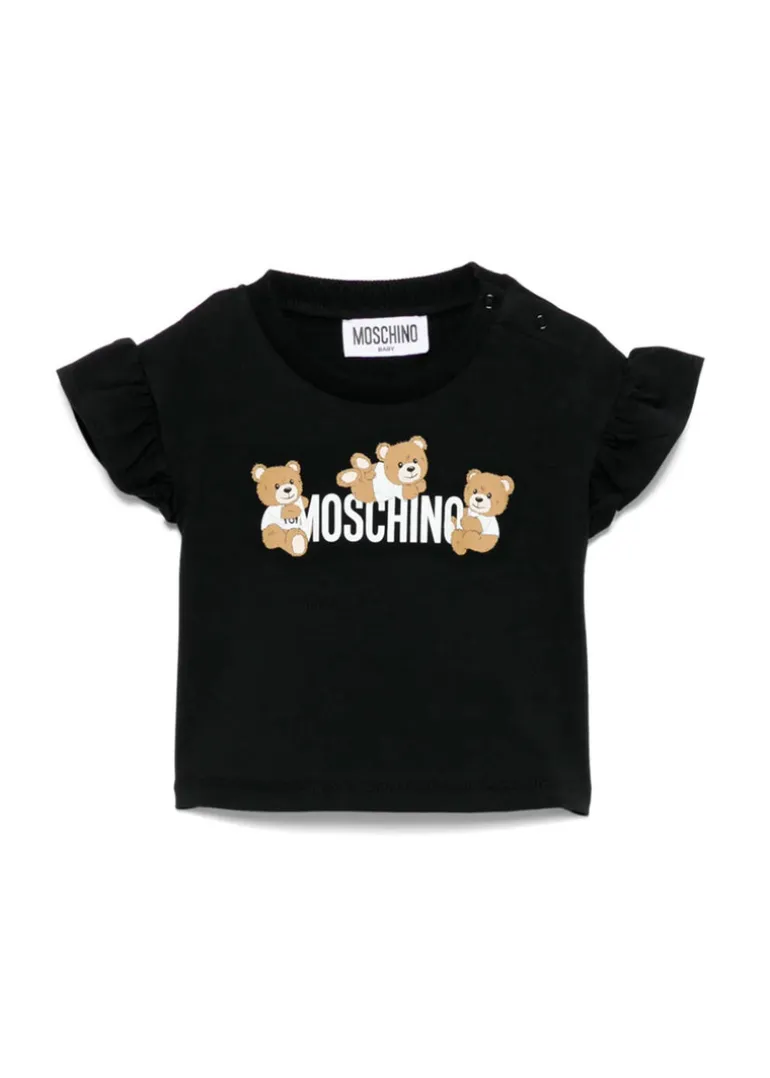 Moschino Kids T-shirt Nera con Stampa per Neonate