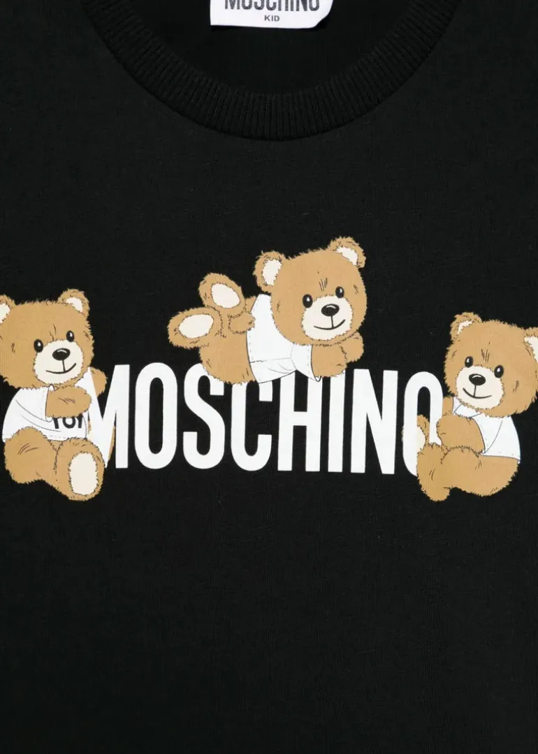 Moschino Kids T-Shirt Nera con Stampa Teddy per Bambini