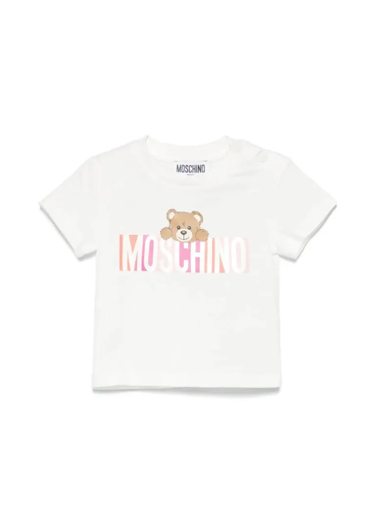 Moschino Kids T-shirt Panna con Stampa Colorful per Neonate