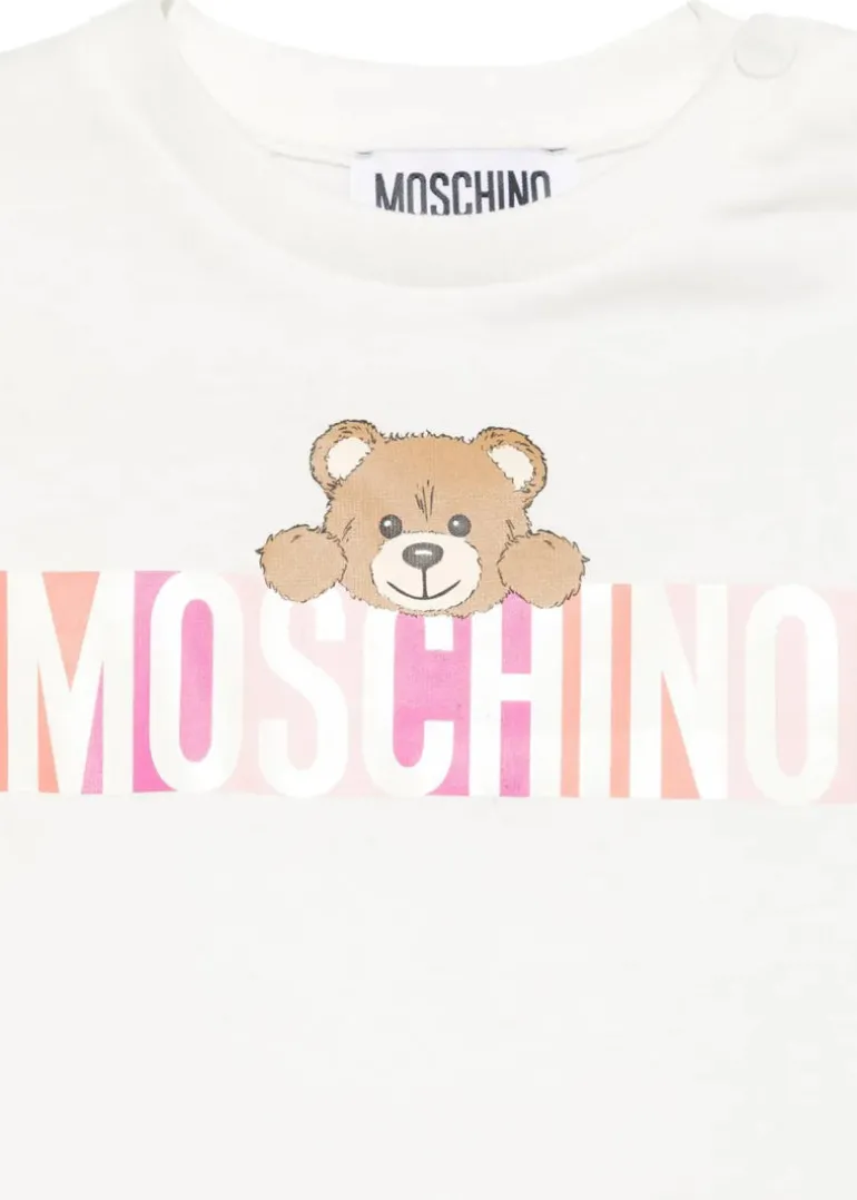 Moschino Kids T-shirt Panna con Stampa Colorful per Neonate