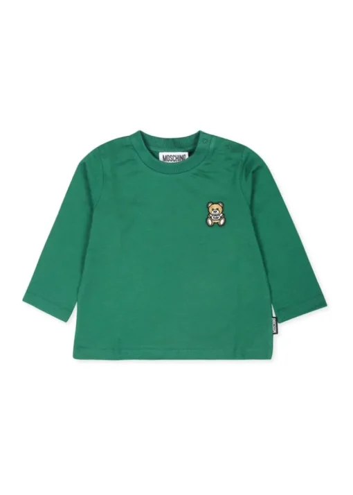 Moschino Kids T-shirt Verde Maniche Lunghe per Neonati