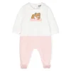 Moschino Kids Tutina Bianco/Rosa con Stampa Logo per Neonate