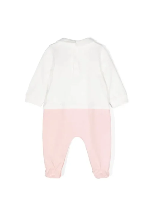 Moschino Kids Tutina Bianco/Rosa con Stampa Logo per Neonate
