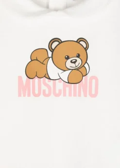 Moschino Kids Tutina Bianco/Rosa con Stampa Logo per Neonate