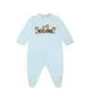 Moschino Kids Tutina Celeste con Stampa Teddy per Neonati
