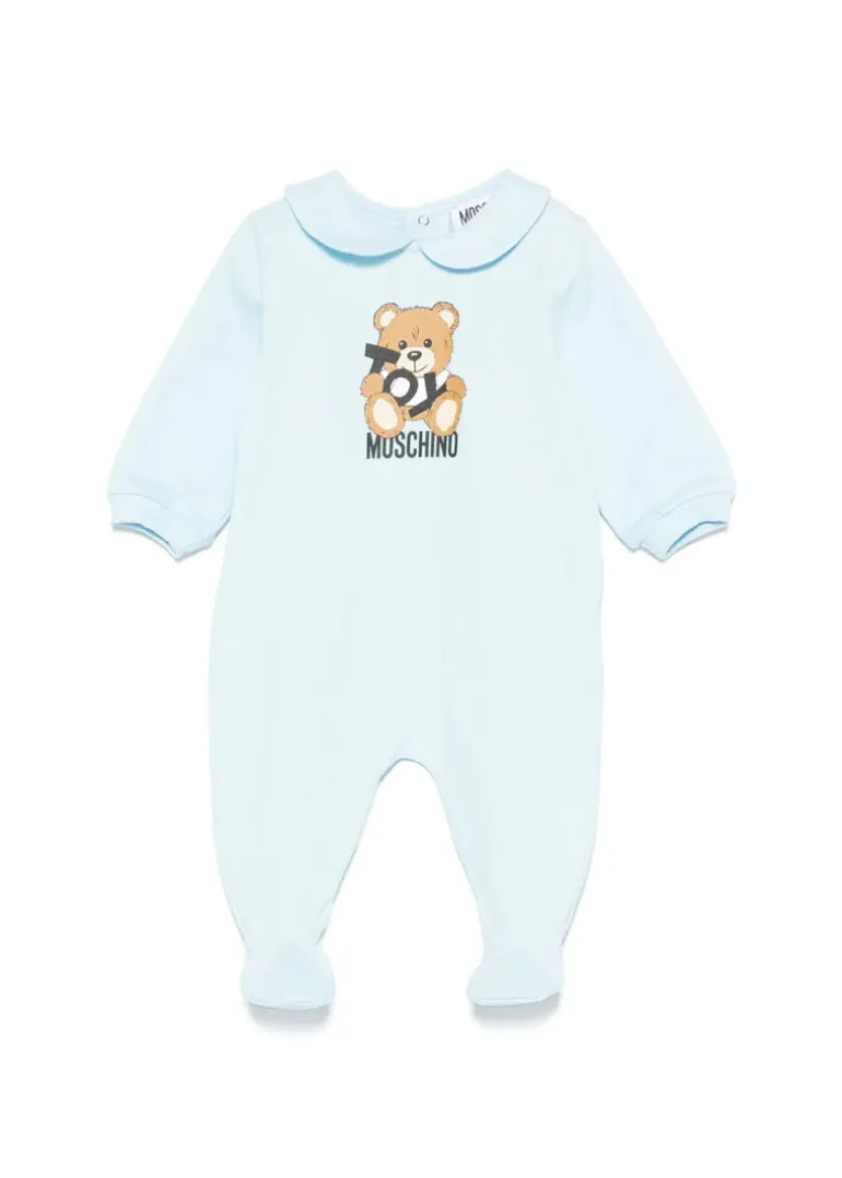 Moschino Kids Tutina Celeste con Stampa Toy per Neonati
