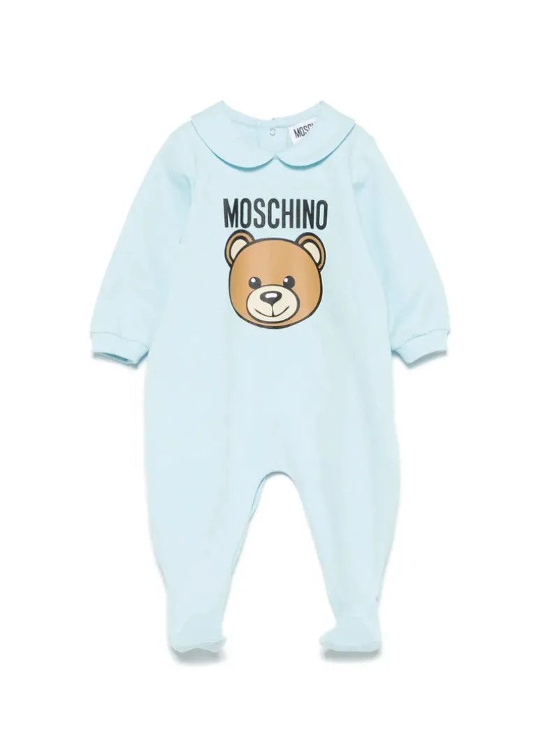 Moschino Kids Tutina Celeste con Logo Teddy Bear per Neonati