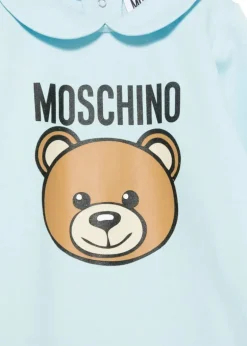 Moschino Kids Tutina Celeste con Logo Teddy Bear per Neonati