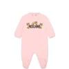 Moschino Kids Tutina Rosa con Stampa Teddy per Neonate
