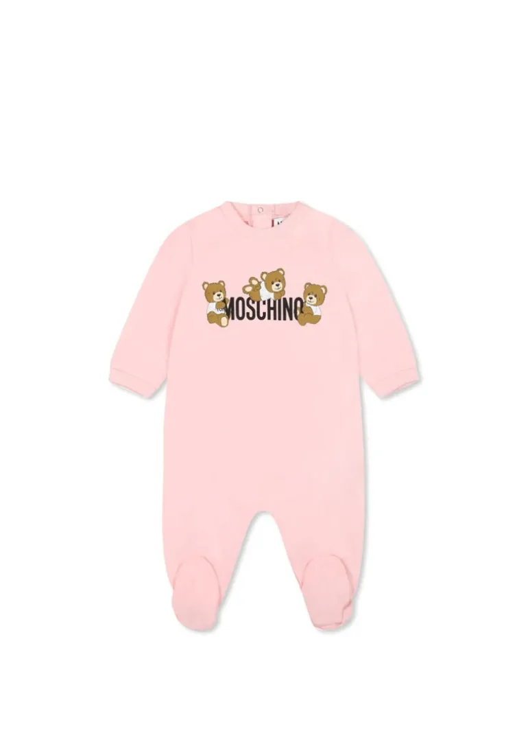 Moschino Kids Tutina Rosa con Stampa Teddy per Neonate