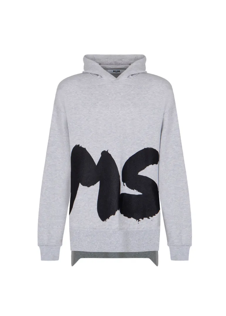 MSGM Kids Abito Grigio con Cappuccio con Logo per Bambine