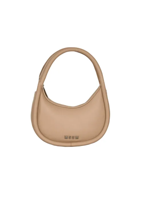 MSGM Kids Borsa a Spalla Beige con Tracolla e Logo per Bambine