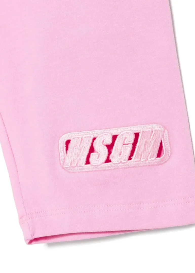 MSGM Kids Ciclista Rosa con Ricamo Logo per Bambine