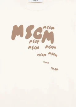 MSGM Kids Felpa Crema con Stampa per Bambini