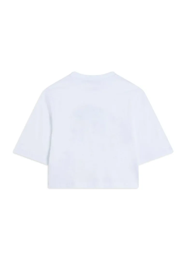 MSGM Kids T-Shirt Crop Bianca Cheer per Bambine