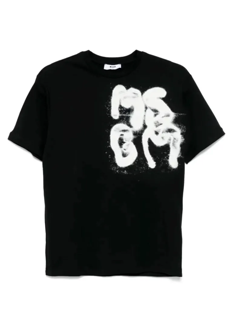 MSGM Kids T-shirt Nera con Stampa Graffiti per Bambini
