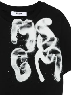MSGM Kids T-shirt Nera con Stampa Graffiti per Bambini