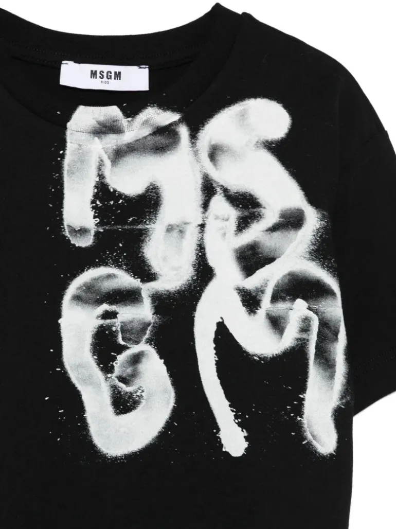MSGM Kids T-shirt Nera con Stampa Graffiti per Bambini