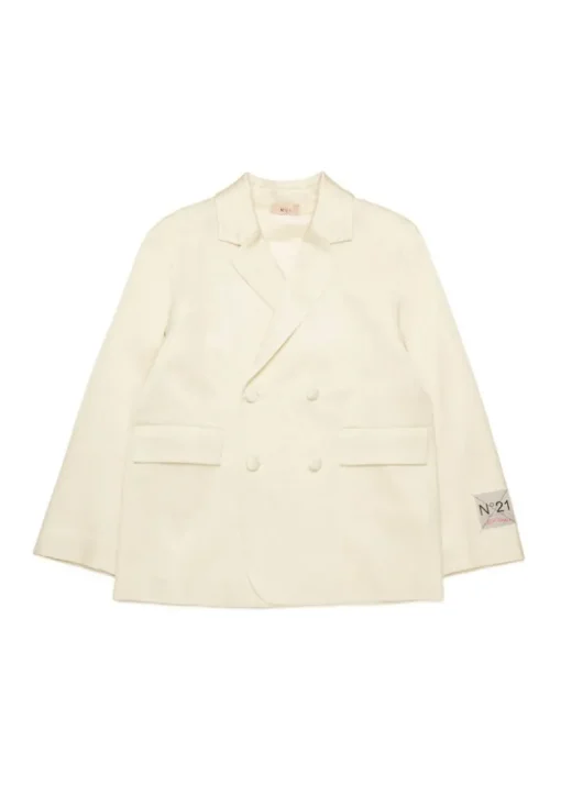 N°21 Kids Giacca Blazer Panna Doppiopetto per Bambine