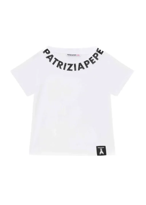 Patrizia Pepe T-Shirt Bianca con Logo per Bambine
