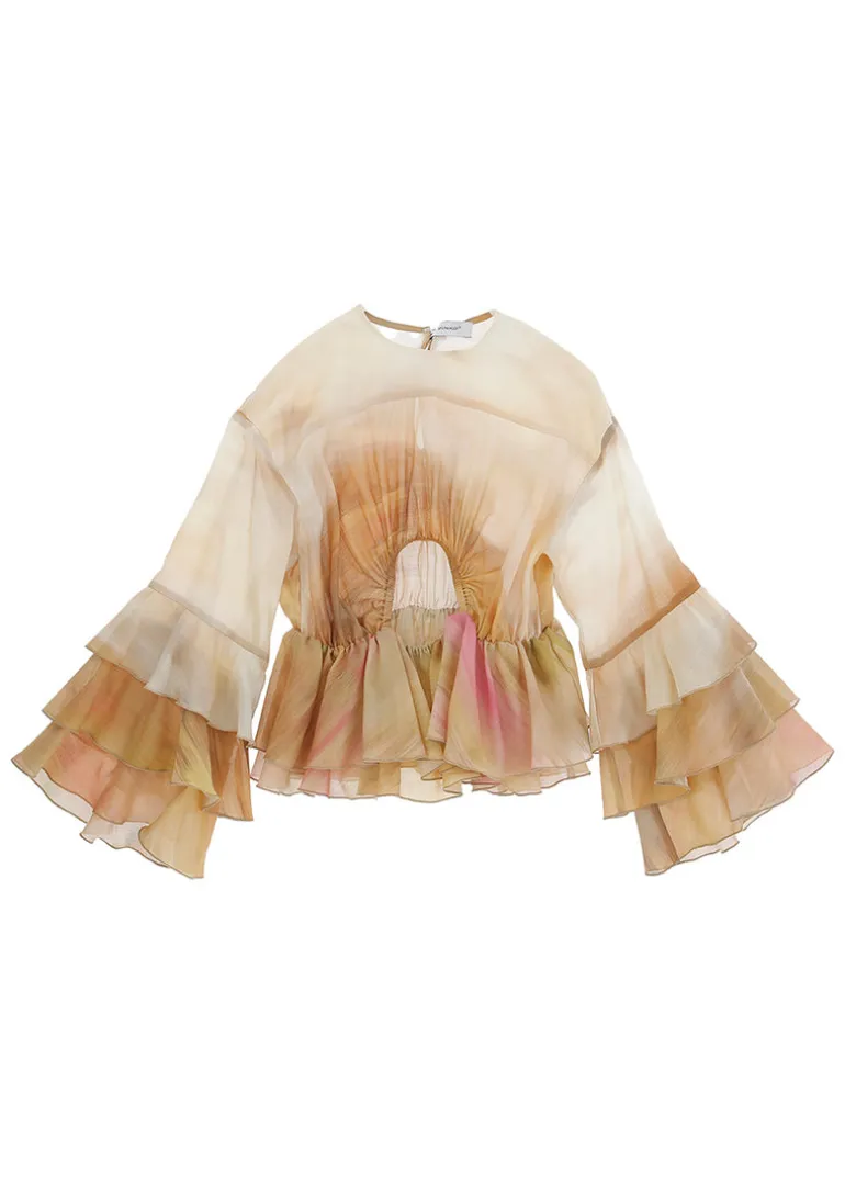 Pinko Kids Camicia con Stampa Multicolor e Ruches per Bambine