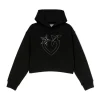 Pinko Kids Felpa Nera Crop con Cappuccio con Strass per Bambine