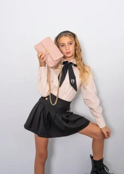 Pinko Kids Gonna Nera con Pieghe e Fibbia per Bambine