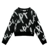 Pinko Kids Maglione Crop Nero con Logo All-over per Bambine